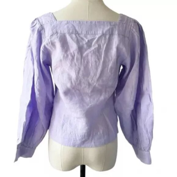 New JCREW Size L Squareneck Button-Up top in Linen - Lavender Jade - Picture 5 of 5